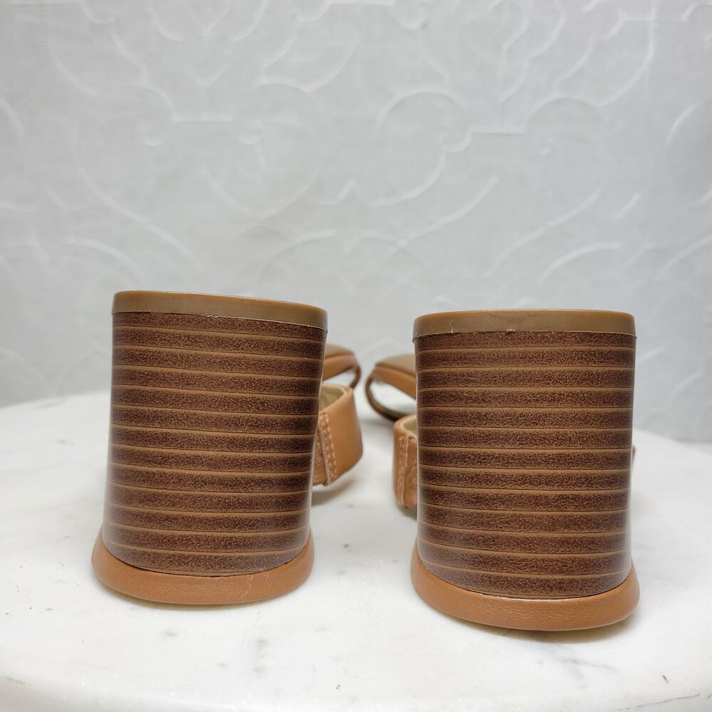 Nine West Gamer Strappy Sandals Womens 9 Brown Open Toe Slip On Block Heels New - Picture 12 of 14